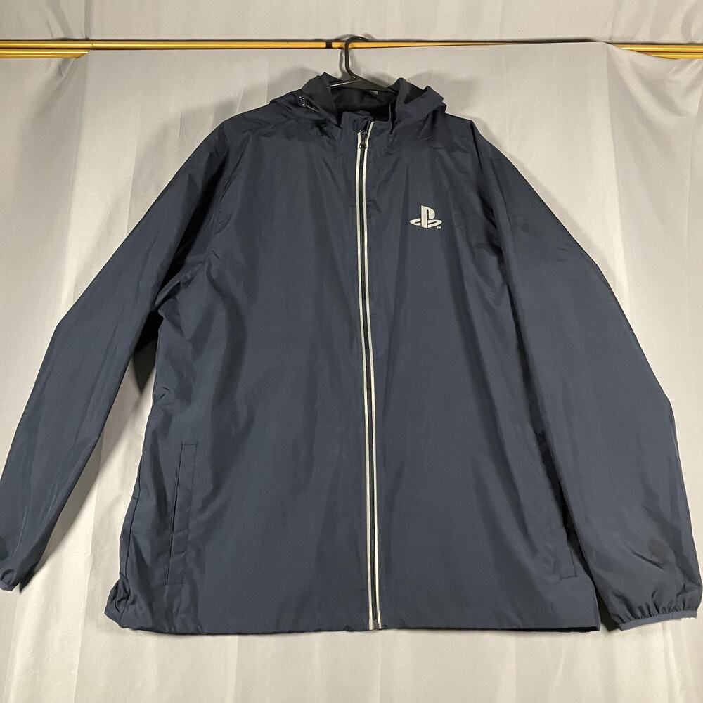PlayStation‎ Jacket Mens 2XL Navy Hooded Windbreaker Full Zip Charles River